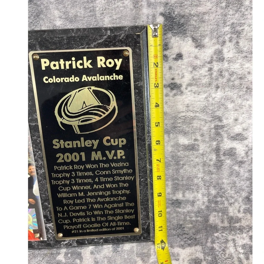 Patrick Roy Colorado Avalanche Stanley Cup 2001‎ MVP Plaque Ltd. Edition 21 NHL
